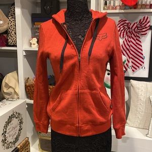 Womens motocross fox zip up hoodie sweatshirt burnt orange black jacket